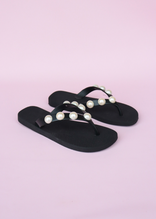 Flip Flops Pearls Negro