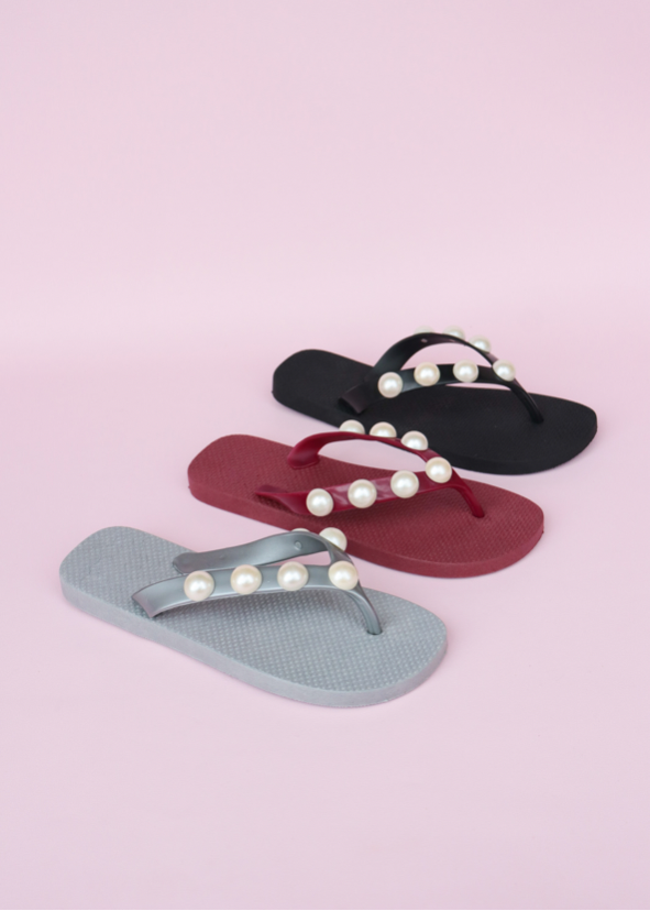 Flip Flops Pearls Negro