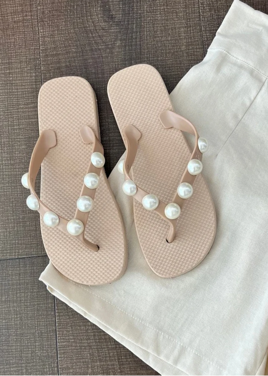 Flip Flops Pearls Beige